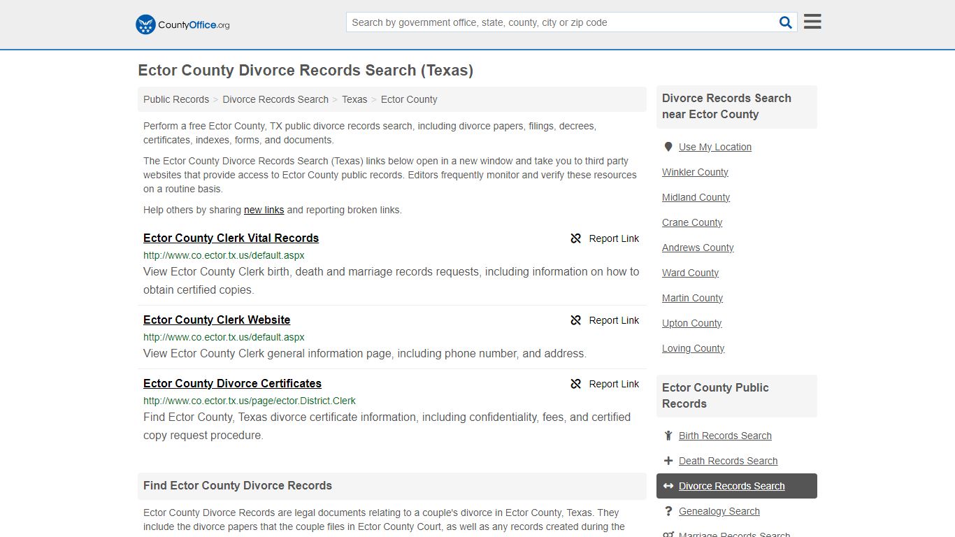Ector County Divorce Records Search (Texas) - County Office